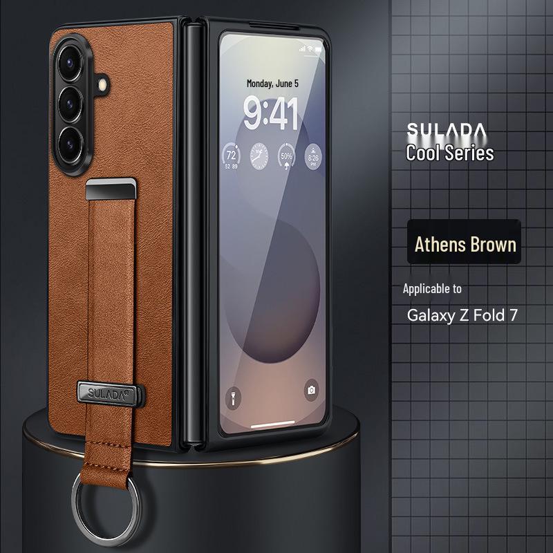 Samsung Z Fold7/6/5 Leather Texture Wrist Strap Stand Case