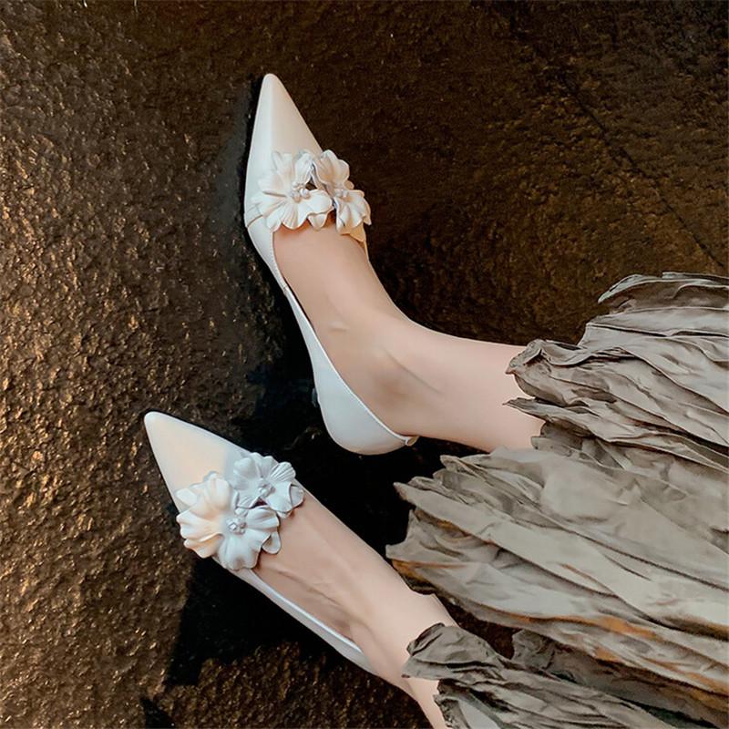 Fashion New Spring Sheepskin Women Shoes Shallow Flower Pointed Toe Women Pumps Shoes for Women Zapatos De Mujer Ladies Shoes Stiletto