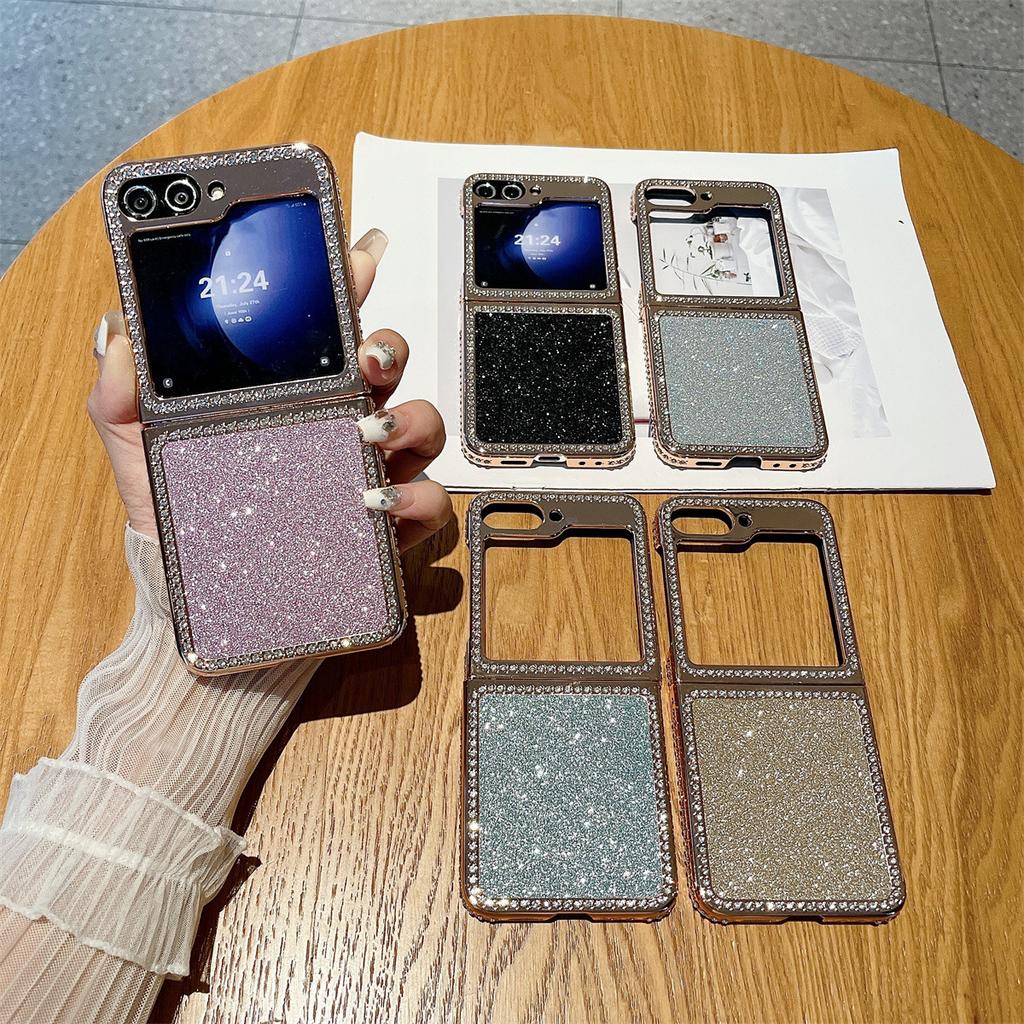 New Samsung ZFlip6 Flash Powder Electroplated Mobile Phone Case Suitable for Zflip5 Fashionable Women's Flash Diamond Girl Two In One
