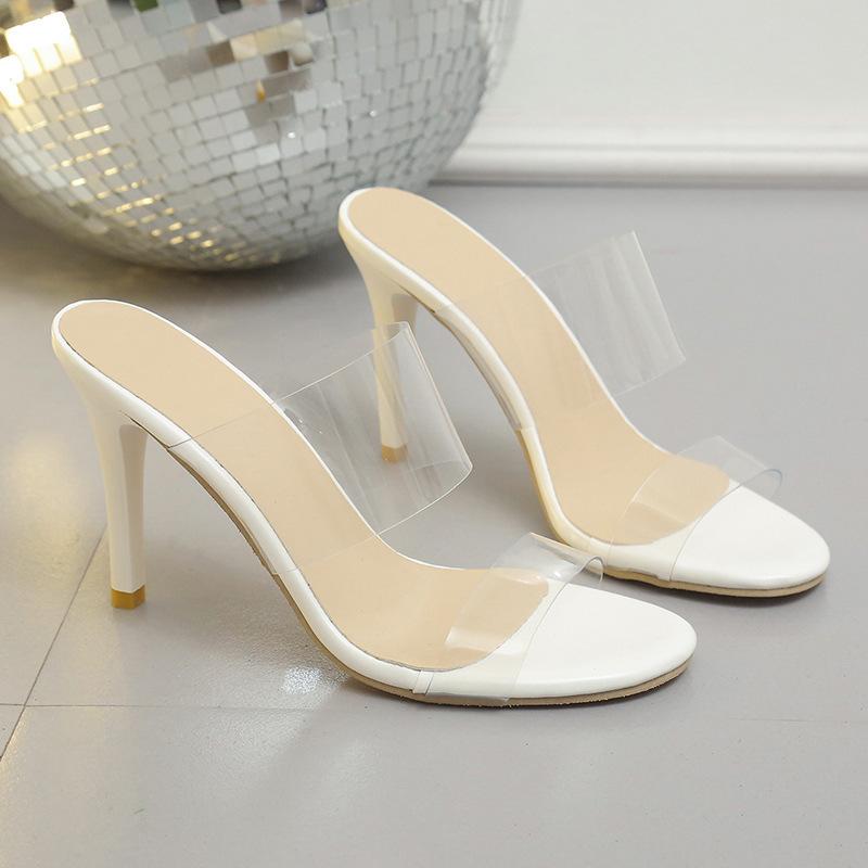 Einwort-transparente High-Heel-Sandalen Mädchen 2025 neu Übergröße Sommer Nude Stiletto Feenwind Nude Coole Pantoletten