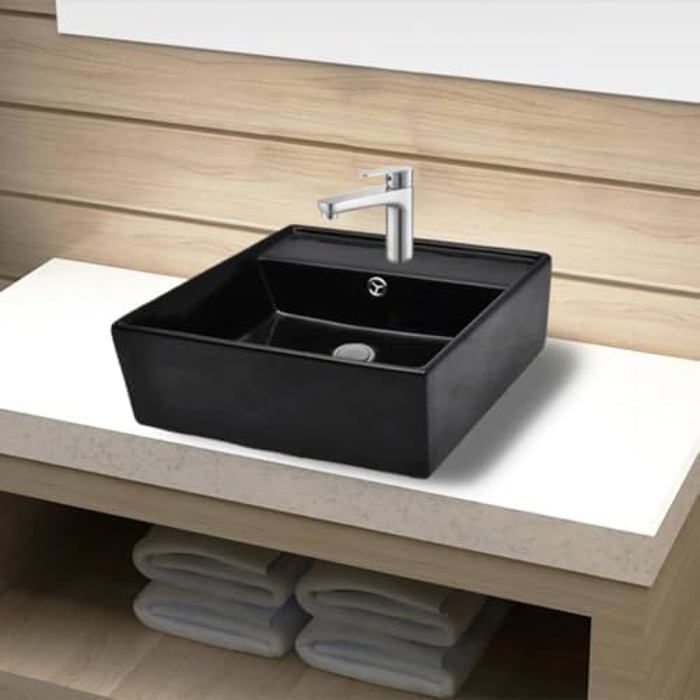 Vasque de lavabo - VIDAXL - Carré - Céramique - Finition haute brillance - Noir