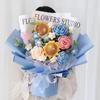 OJW Handmade Crochet Yarn Flower Bouquet with String Lights