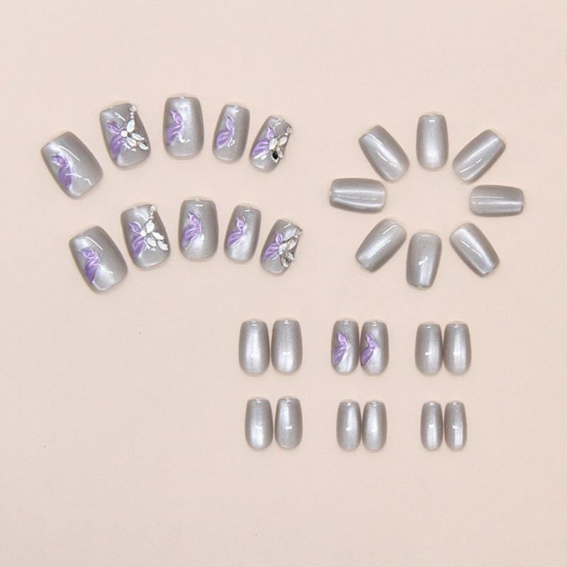 Katzenaugen Press-on Nagel Schmetterling Quadratisch Acryl Falschnagel Wiederverwendbarer Aufklebenagel für DIY Nagelkunst Maniküre Dekorationen
