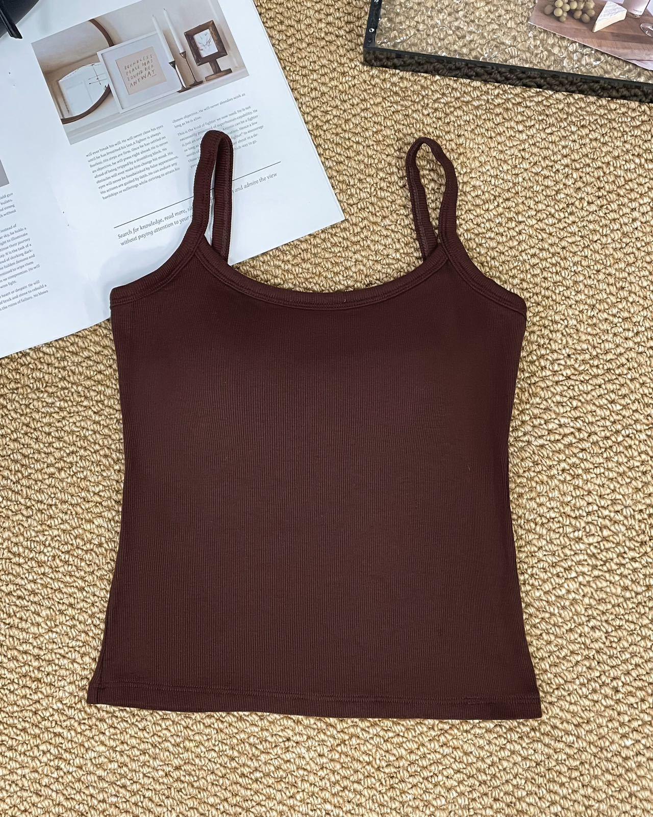 

Women s Brushed Ribbed Color Block Camisole with Chest Pad - Bra-Free, Beautiful Back Design One Size (Suitable for 80–125 jin)
