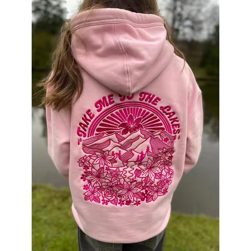 Women's Loose Hoodie with Letter Print and Kangaroo Pocket