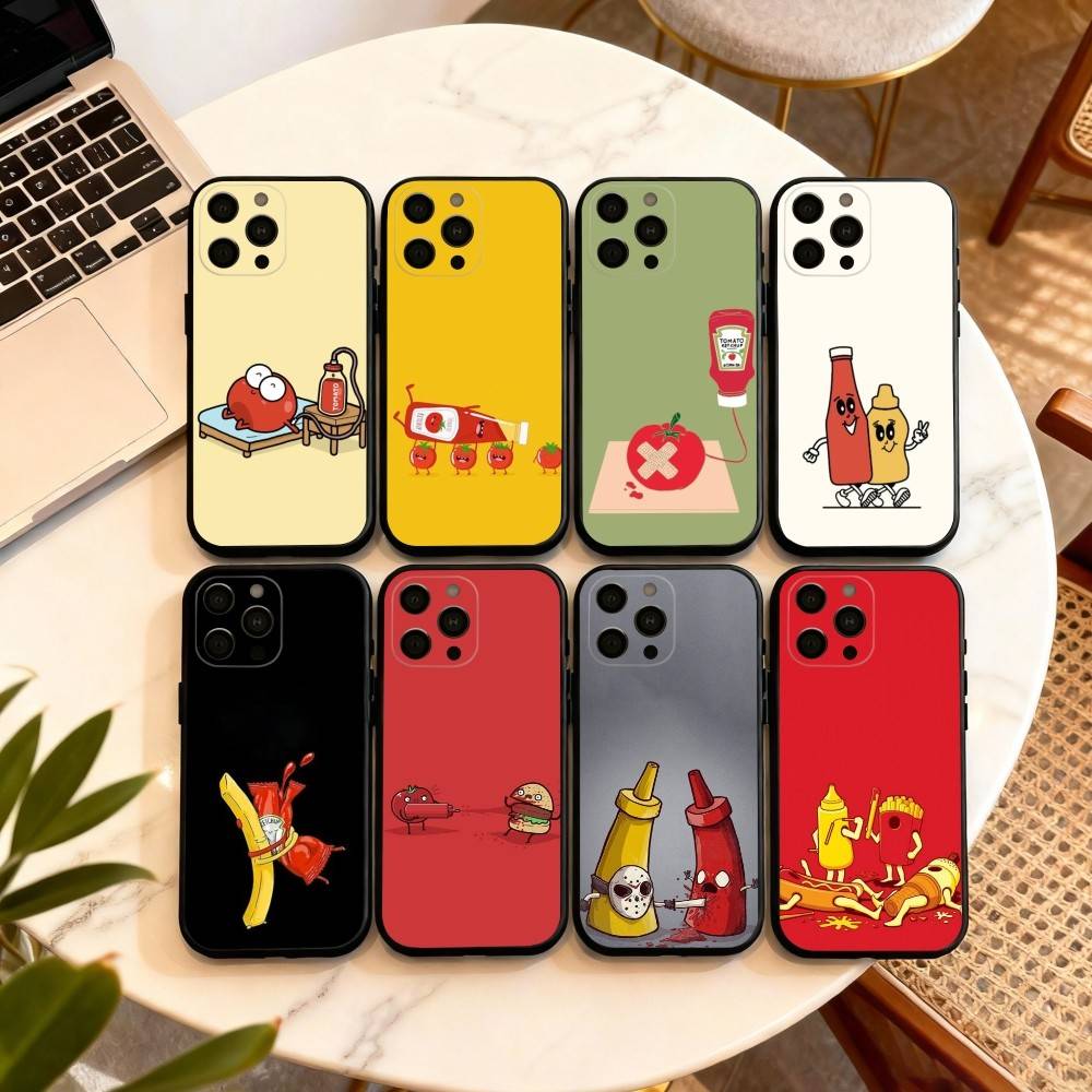 T-Tomaten Ketchup Senf ART Handyhülle Für iPhone 17,16,15,14,13,12,11 Plus,Pro Max,XS,Weiches Silikon Schwarze Hülle