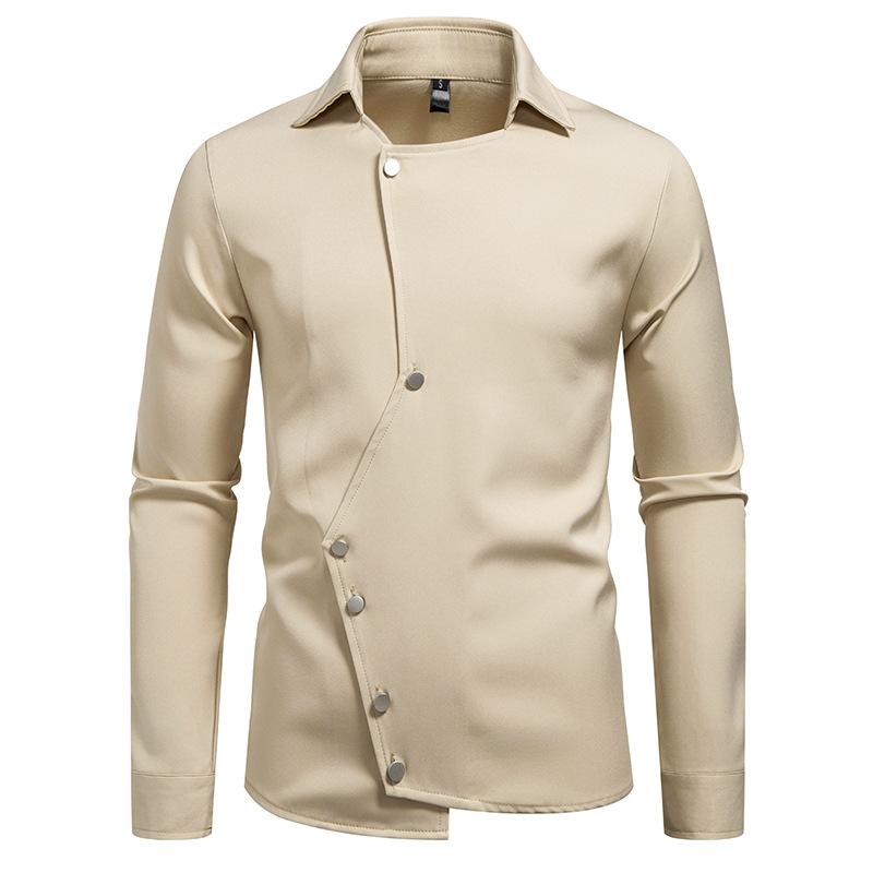 

Autumn Men S Solid Color Lapel Long Sleeve Shirt European Size Men S Slant Placket Shirt Jacket S хаки