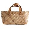 Gettou Woven Basket Bag, Stylish Handmade Leather with Genuine Leather Handles, Storage, Simple, Lightweight, Interior Decor, Taiwanese Item (Large