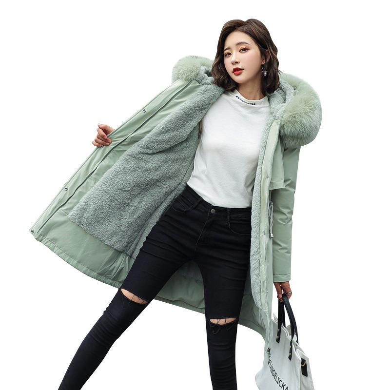 Cotton Clothes Women's Winter New Cotton-padded Clothes Women's Medium and Long Large Fur Collar Velvet Inner Pie To Overcome the Coat Tide
