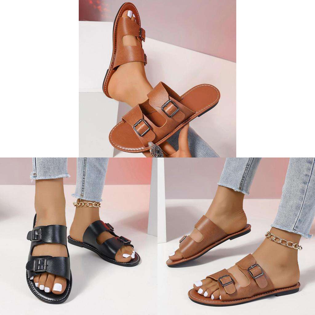 Casual Womens Flat Sandals With Breathable Pu Upper For Daily Comfort