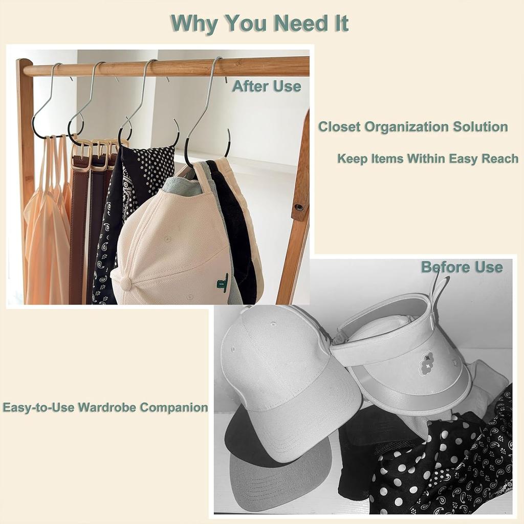12 Pack Hat Organizer Hanger,Large Capacity Hat Hangers for Closet Space Saving,Metal with PVC Coated Hat Storage Hooks for Baseball