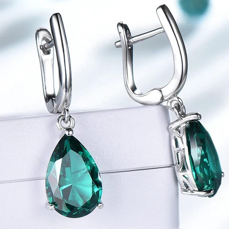 925 Sterling Silver Topaz Drop Earrings for Women High Quality Gemstone Simple Blue Emerald Wedding Party Fashion Jewelry Gift