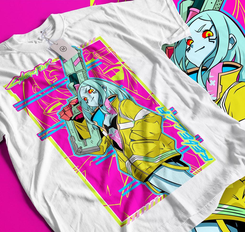 Cyberpunk Neon T-Shirt, Futuristisches Anime Streetwear, Edgerunner Ästhetik T-Shirt, Japanischer Manga Stil Shirt, Sci-Fi Otaku Geschenk