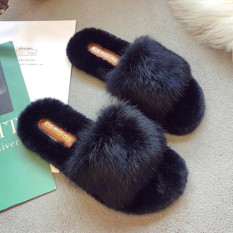Fashion 3-Style Cross band mink fur slippers women cozy flat winter plush ladies shoes velvet pantuflas 2025 knitted furry slides 35-40