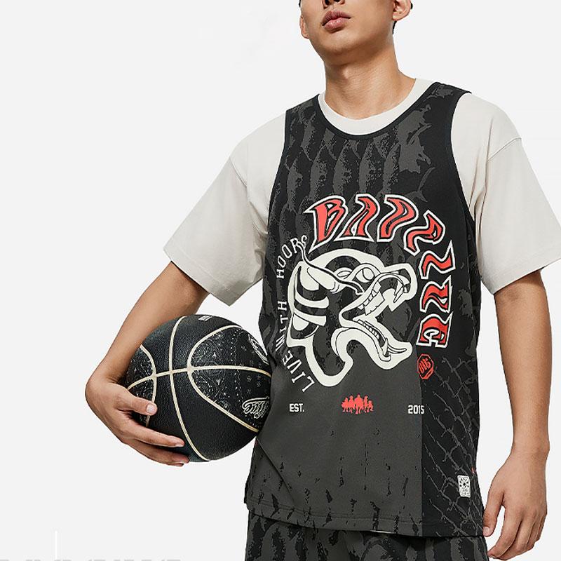 Li-Ning Badfive Basketball Series Letter Pattern Printed Quick-Dry Moisture-Wicking Basketball Jersey Men jerseys Black AAYU011-1