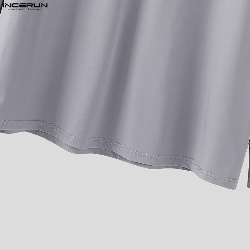 INCERUN Men Lace-up Neck Long Sleeve Casual Loose Undershirts Basics Tops