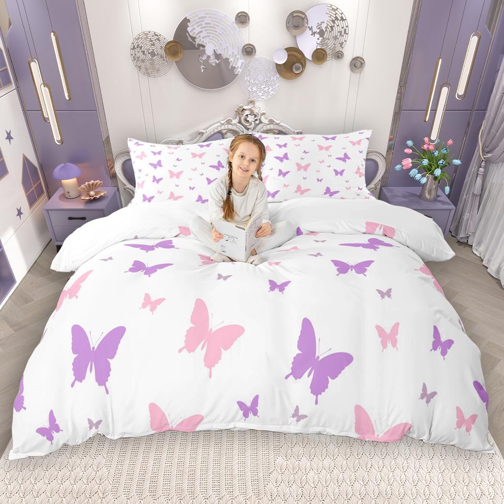 Comforter Homewish Chic Butterfly For Kids Girls 2Pcs/3Pcs Cute Watercolor Animal Bedding Set Wildlife Theme Bed Set