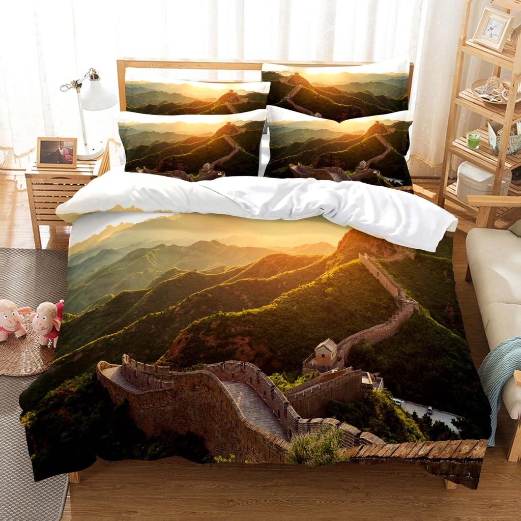 Great Wall King Queen Duvet Cover Old Chinese Building Bedding Set For Teens Adults Architecture 2/3 Pcs Polyester Quilt Cover