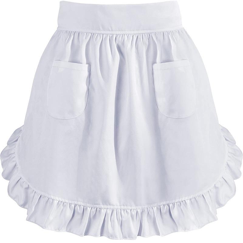 

Half Waist Apron with Ruffle Edge and Front Pockets Adjustable Waistband for Kitchen Cooking Baking Cleaning Use One Size белый