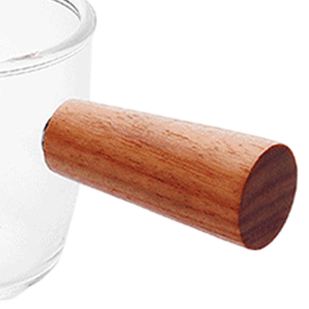 Clear Scale Heat Resistant Measuring Cup with Wooden Handle Small Glass Ounce Cup for Coffee Barista Kitchen