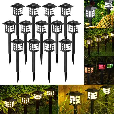 12pcs Solar Outdoor Lawn Lights Retro House Shaped Lamp Waterproof Courtyard Garden Decoration Night Lamp Inserted Small Palace Lights
