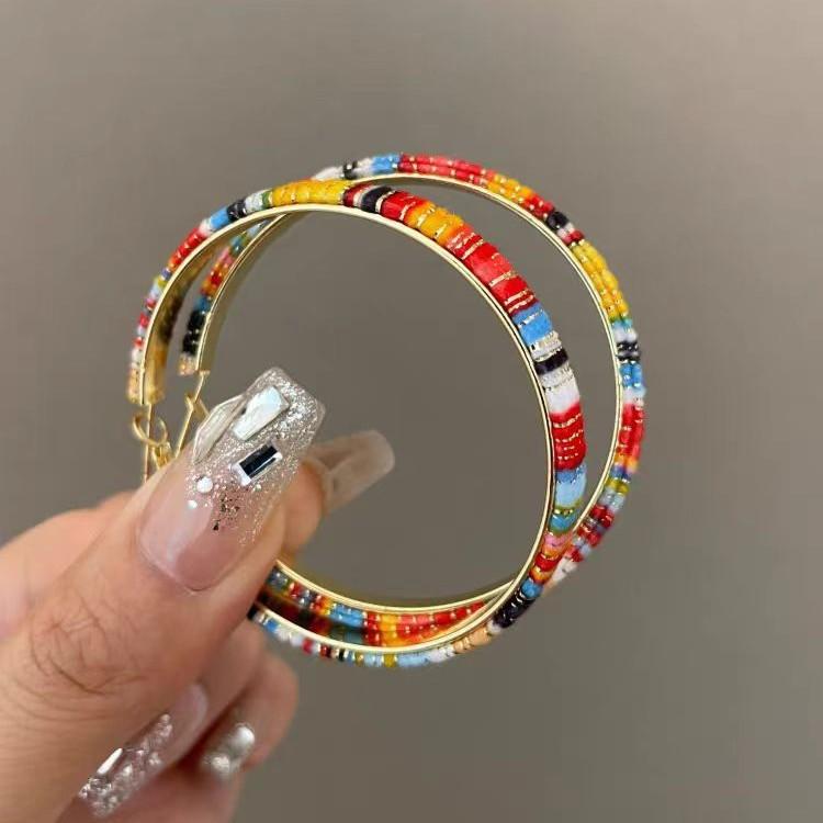 Фланелевые серьги радужного цвета Атмосферные дофаминовые серьги-кольца Преувеличенная индивидуальность Универсальные и тонкие серьги