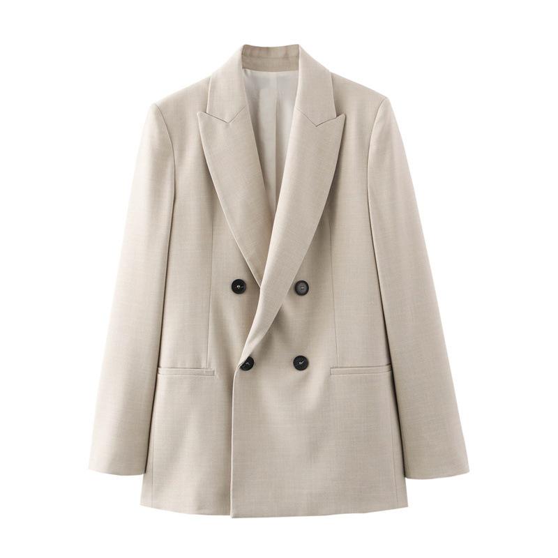 TAOP&ZA Women's Spring/Summer Double-Breasted Suit Jacket with Wide-Leg Pants - Commuting Style 