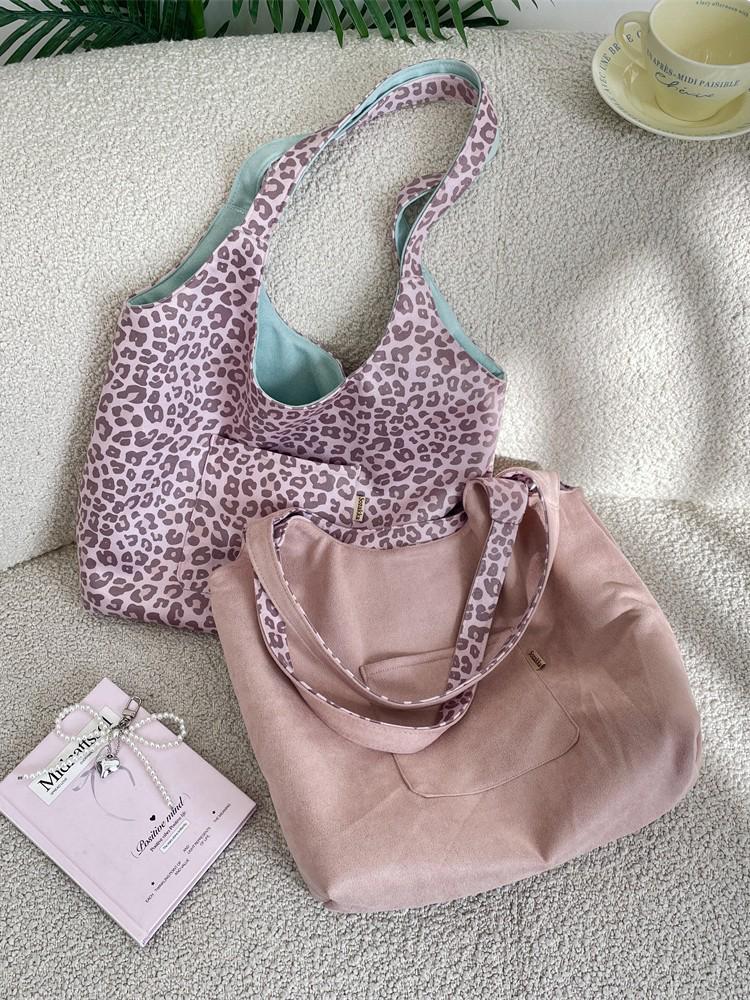 Korean Retro Leopard Print Suede Shoulder Bag - Chic Double-Sided Tote for Early Autumn