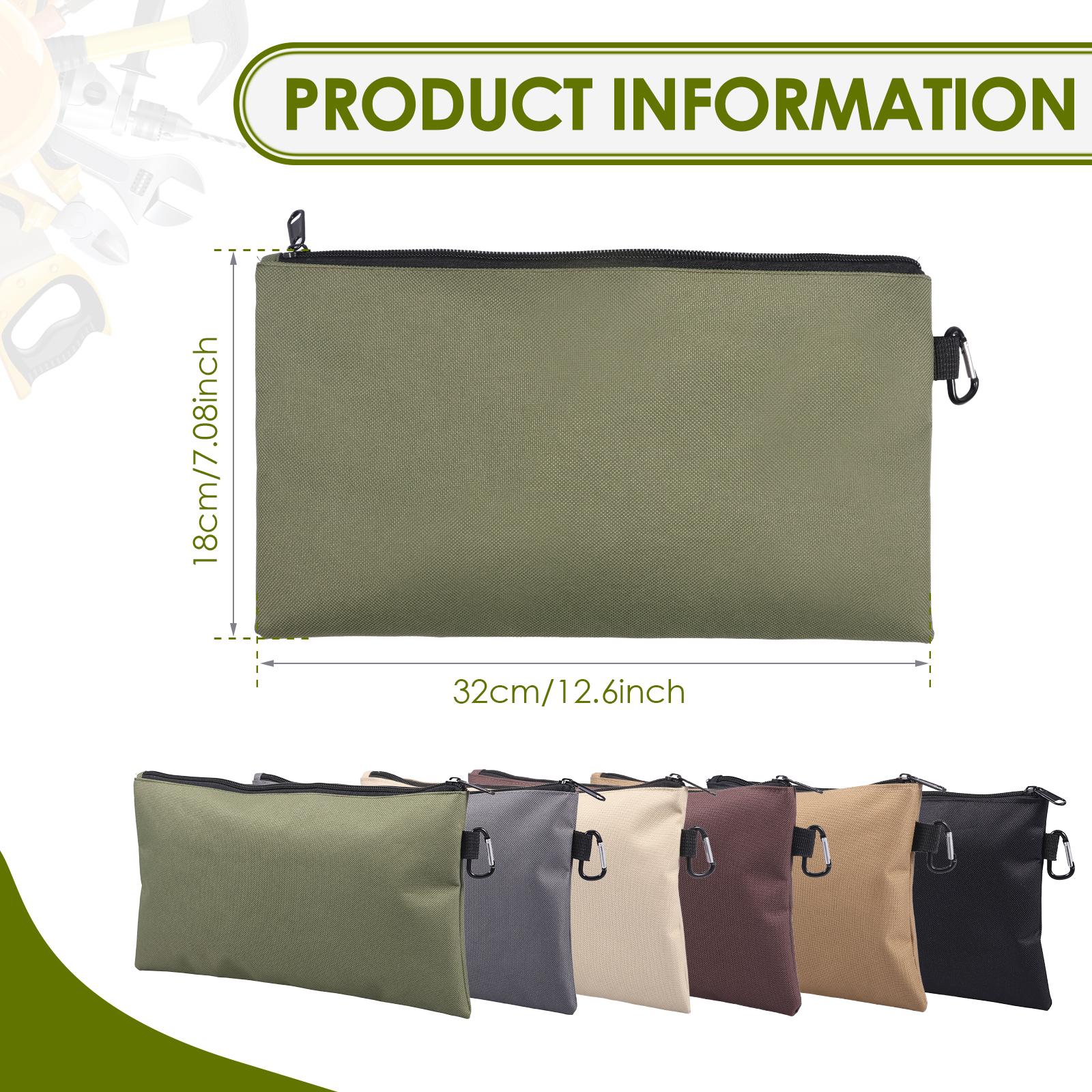 6pcs Tool Bag Zipper Pouch Utility Multipurpose Storage Organizer Tool Pouches with Carabiner Metal Zipper for Tools, Stationary 7inch x 12.6inch