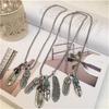 New Silver Color Taiko Chain Set Chain Style Turquoise Feather Necklace Women's Sweater Chain Fashion Jewelry Accessories Gifts