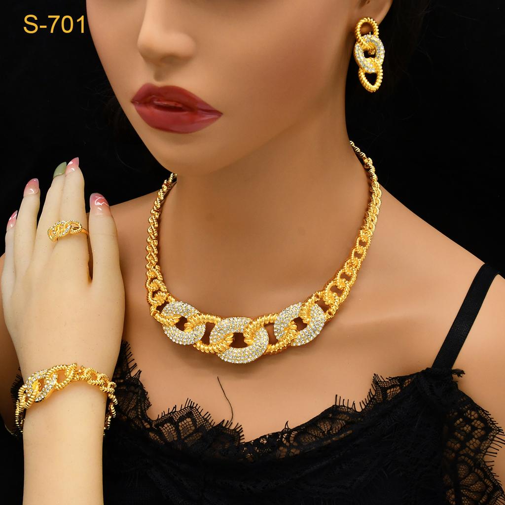 Oro 24K Dubai Collana Orecchini Bracciale Anello Sposa India Nigeria Medio Oriente Set Collana 2026