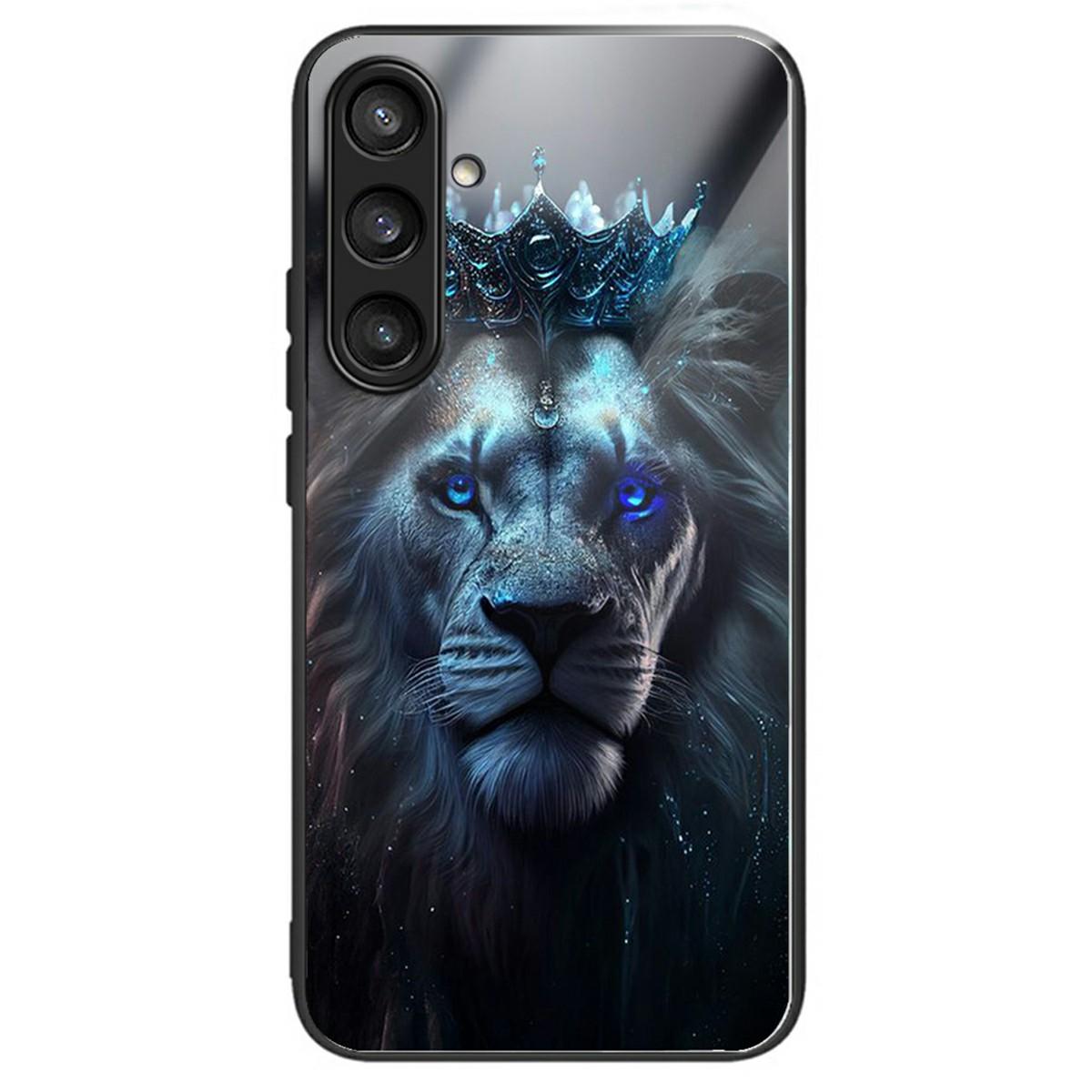 

For Samsung Galaxy S25+ Case Tempered Glass Back Cover with Pattern Printing Lion Crown