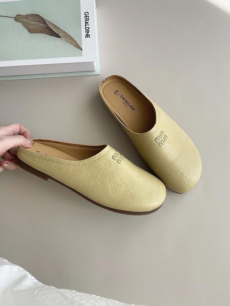 Outwear Round Toe mules Daily Shoes For Women Retro Flats Slip On French Style half slippers Comfort Slides Soft Footbed Sandals