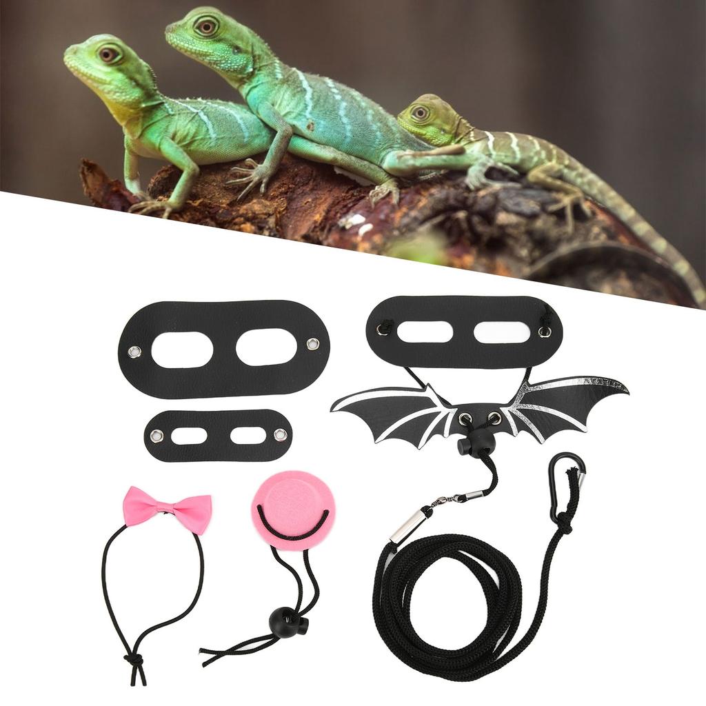 Reptilien Geschirr und Leine Verstellbares Eidechsen Zugseil Hut Fliege Set für kleine Haustiere(Rosa Hut Set Leine S)