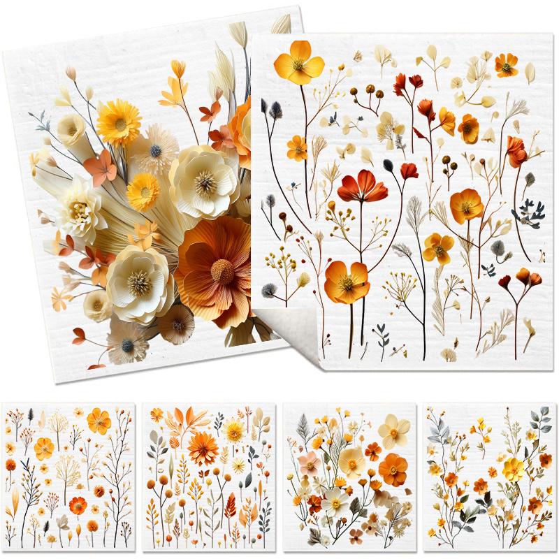 

6PCS Flowers Print Swedish Dishcloths Eco-Friendly Kitchen Rags Absorbent Dish Towels Reusable Washable Cleaning Cloths 6 PCS разноцветный