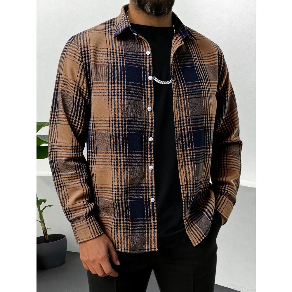 Men’s Checked Long-sleeved Shirt – Men’s Business and Casual Shirt