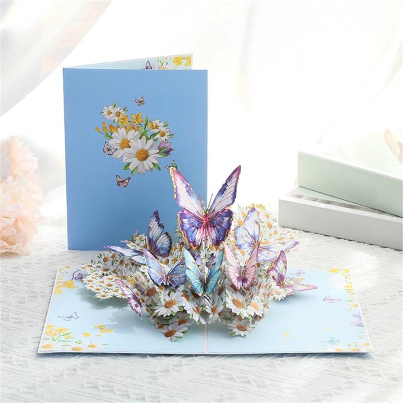 3D Butterfly and Flower Card for Birthdays Handmade Greeting Card with Envelope Elegant Anniversary Celebration Card