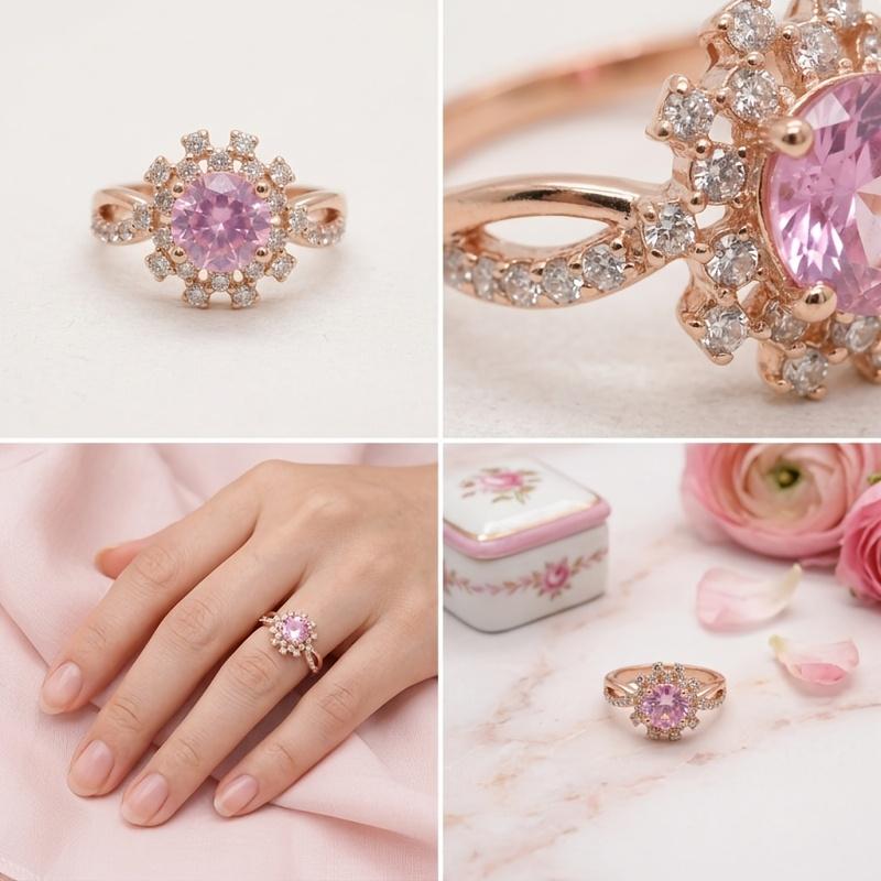 925 Sterling Silver Ring Rose Gold Plated Round Cut 5A Zircon Women's Ring