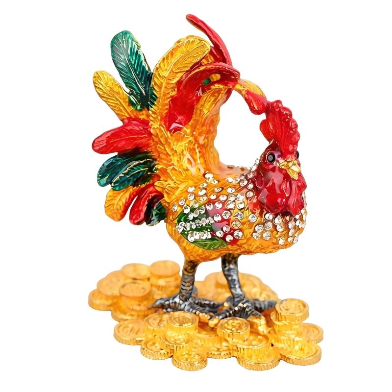 Hand Painted Enamel Rooster Jewelry Box For Rings Earrings And Small Accessories Decorative Ornament Gift