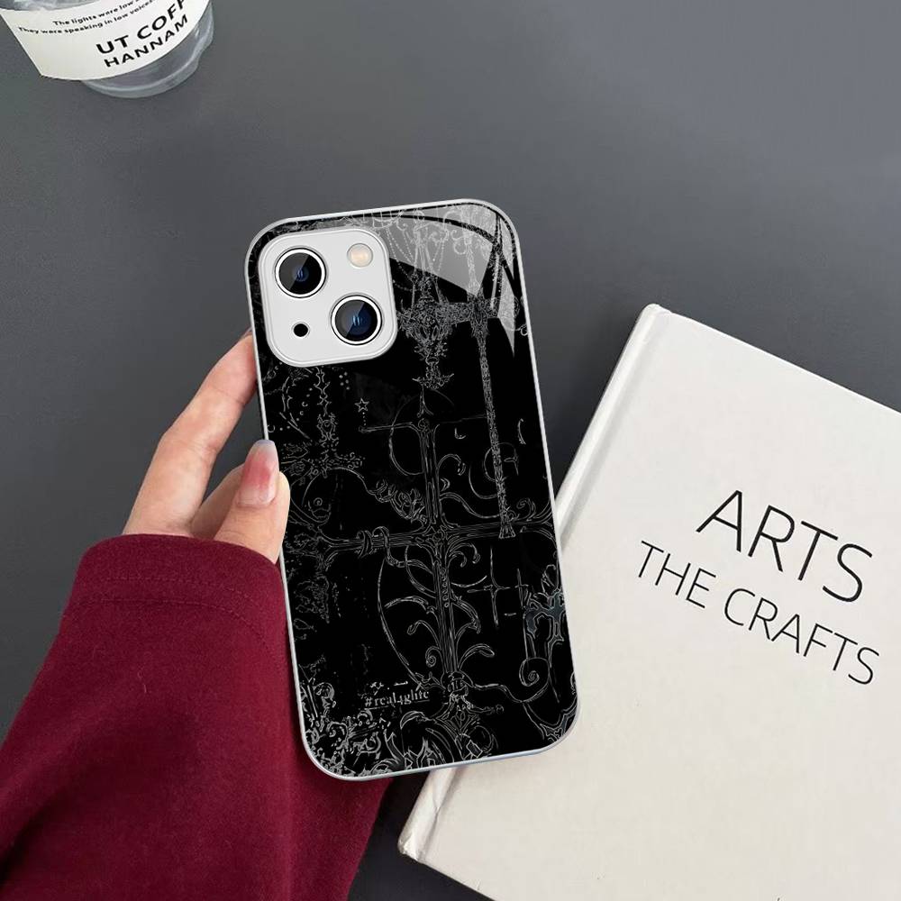 Coquette Witch Dark Cross Acrylic Tempered Glass For Iphone 14 13 12 11 Pro Mini XS MAX 14Plus X XS XR Fundas