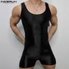 INCERUN Men Sleeveless Solid Color Thin Semi-Sheer Bodysuits Jumpsuits Short Rompers Underwear