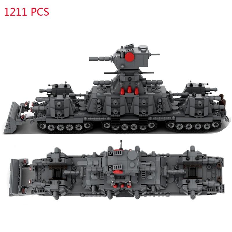 Hot Military WW2 Equipment Technical Soviet Army KV-44 Super Heavy Tank Vehicles War Weapons Build Blocks Model Bricks Toys Gift