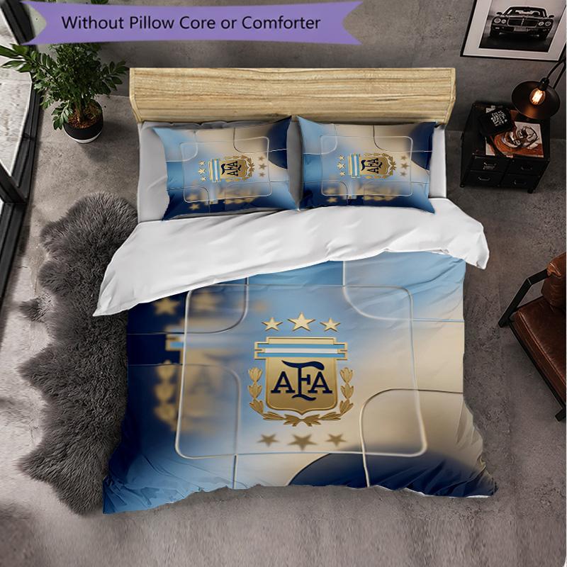 Argentina Football Pattern 3 Pieces Bedding Set Soft Microfiber Duvet Cover with Pillow Cases for Bedroom