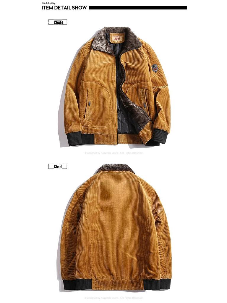 Men's Winter Corduroy Cotton Padded Stand Collar Jacket 9822