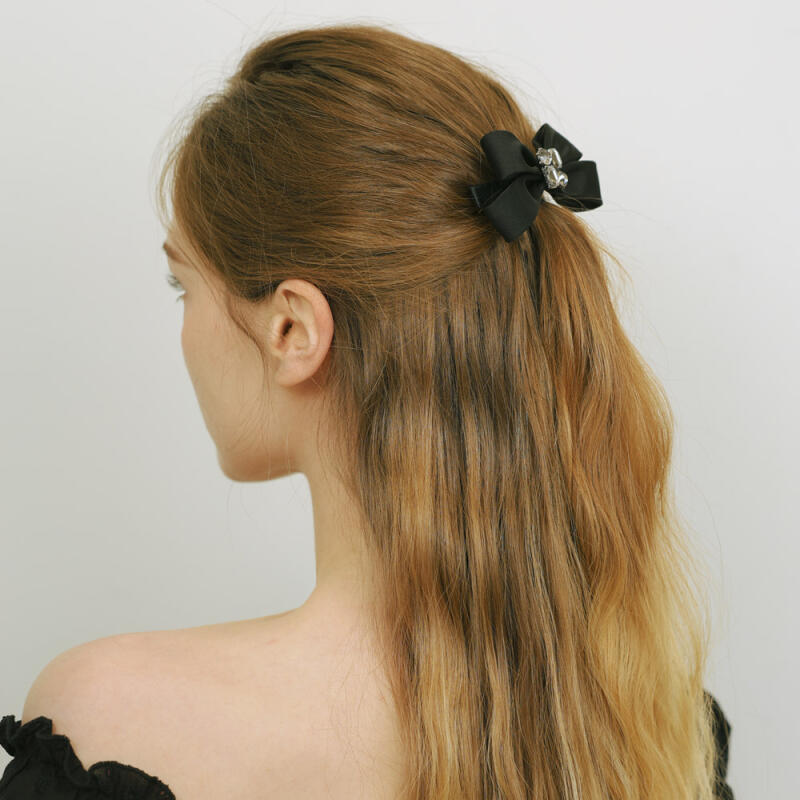 Lenian Velvet Black Ribbon Updo with Half-Up Hairpin A287 Blackchain