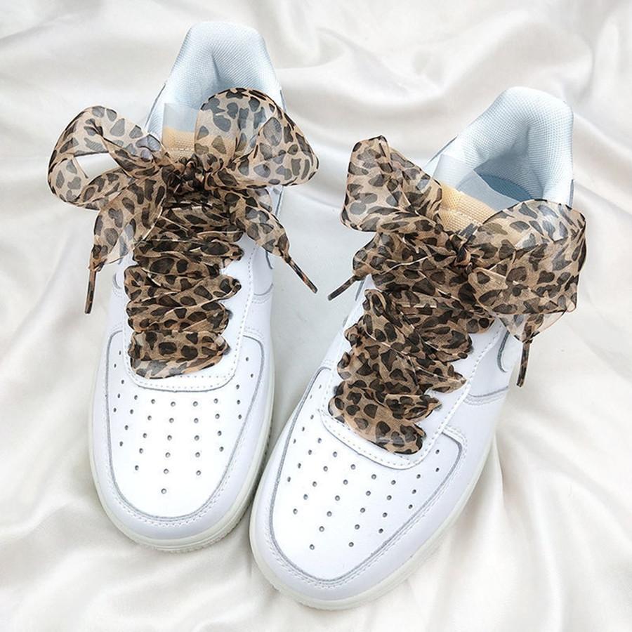 4 Cm Widen Leopard Chiffon Organza Shoelaces 110/130/160 Cm Length Bowknot Sneaker Sport Shoes White Shoes Laces