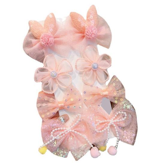 8Pcs Hair Pins Mesh Yarn Bowknot Flower Decor Hairpins Cartoon