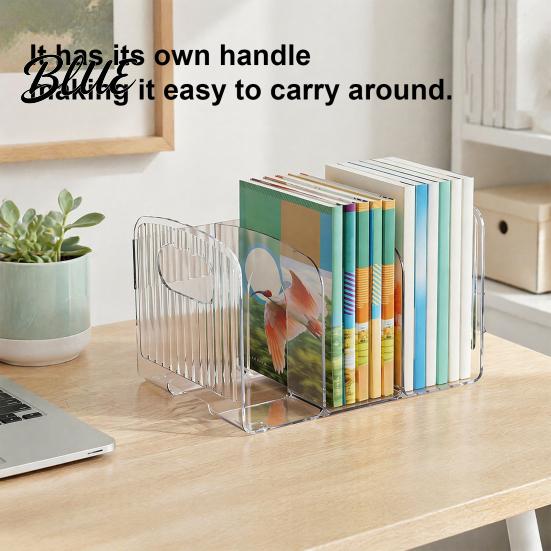 Multifunctional Desk Storage Box Clear Magazine Holder 3/4-Compartment Organizer Vertical Bookend File Decorative Bookshelf Decor for Home