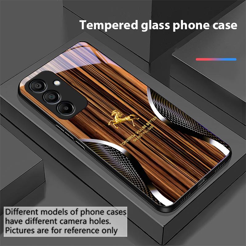 Wood Grain Snake For Samsung Galaxy A15 5G 54 4G 51 50 24 35 90 71 12 51 53 52S 80 22 34 Black Tempered Glass Phone Case