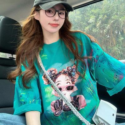 Niche Tie-Dye Pure Cotton Loose Fit Women's Graffiti T-shirt